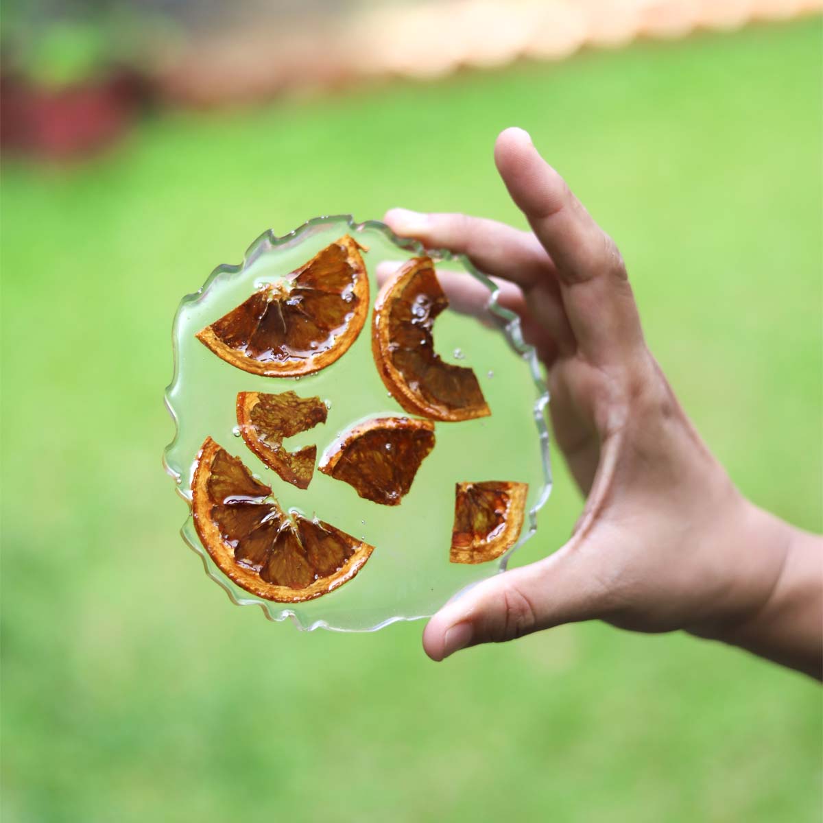 Orange Burst Resin Coaster Set