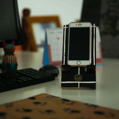 B&W Striped Wooden Phone Stand