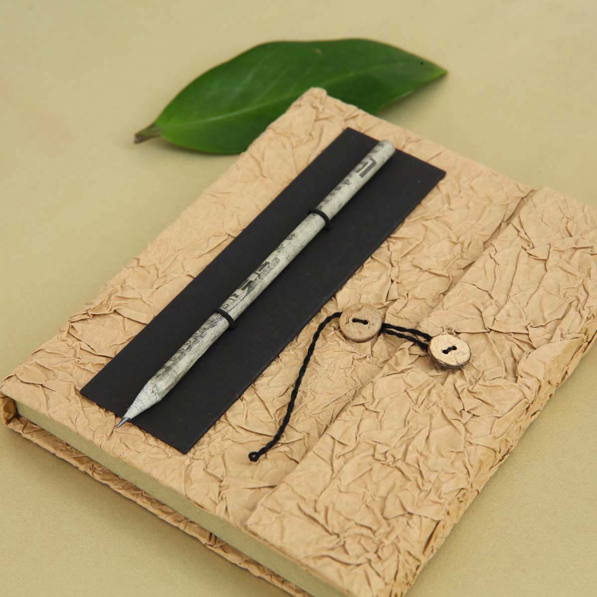 Buttons Tea Sack Notebook &amp; Pencil