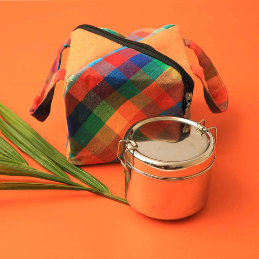 Checked Diagonal Zipper Lunch Bag