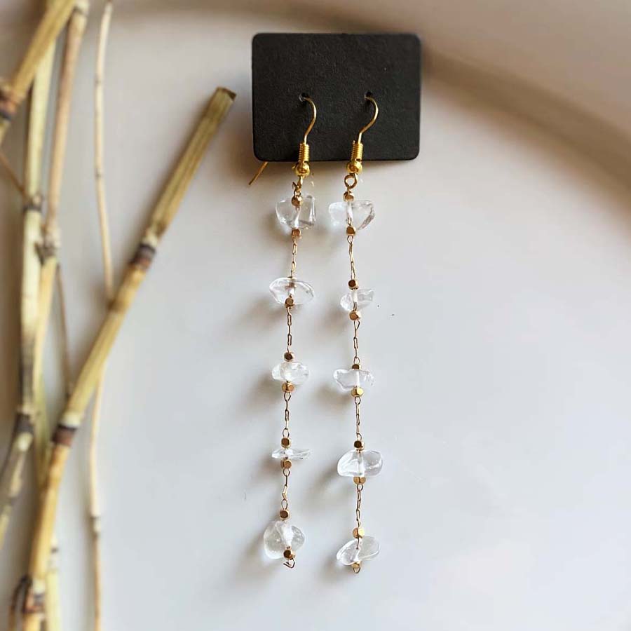 White Stone Drop Earrings