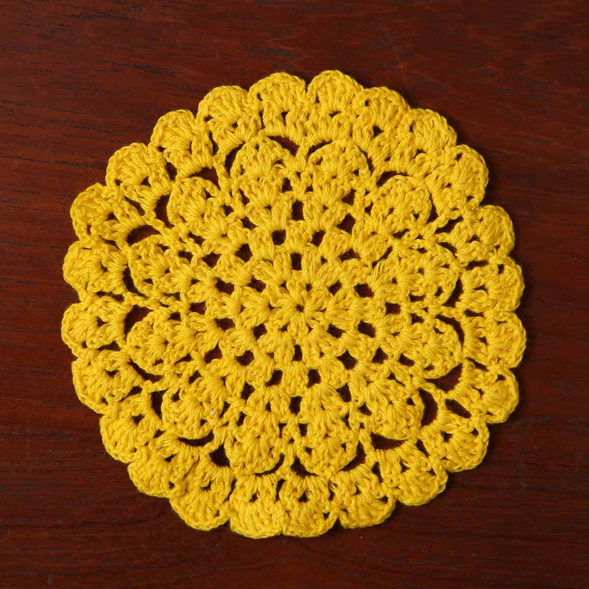 Weaver Bird Yellow Doily Coaster Set