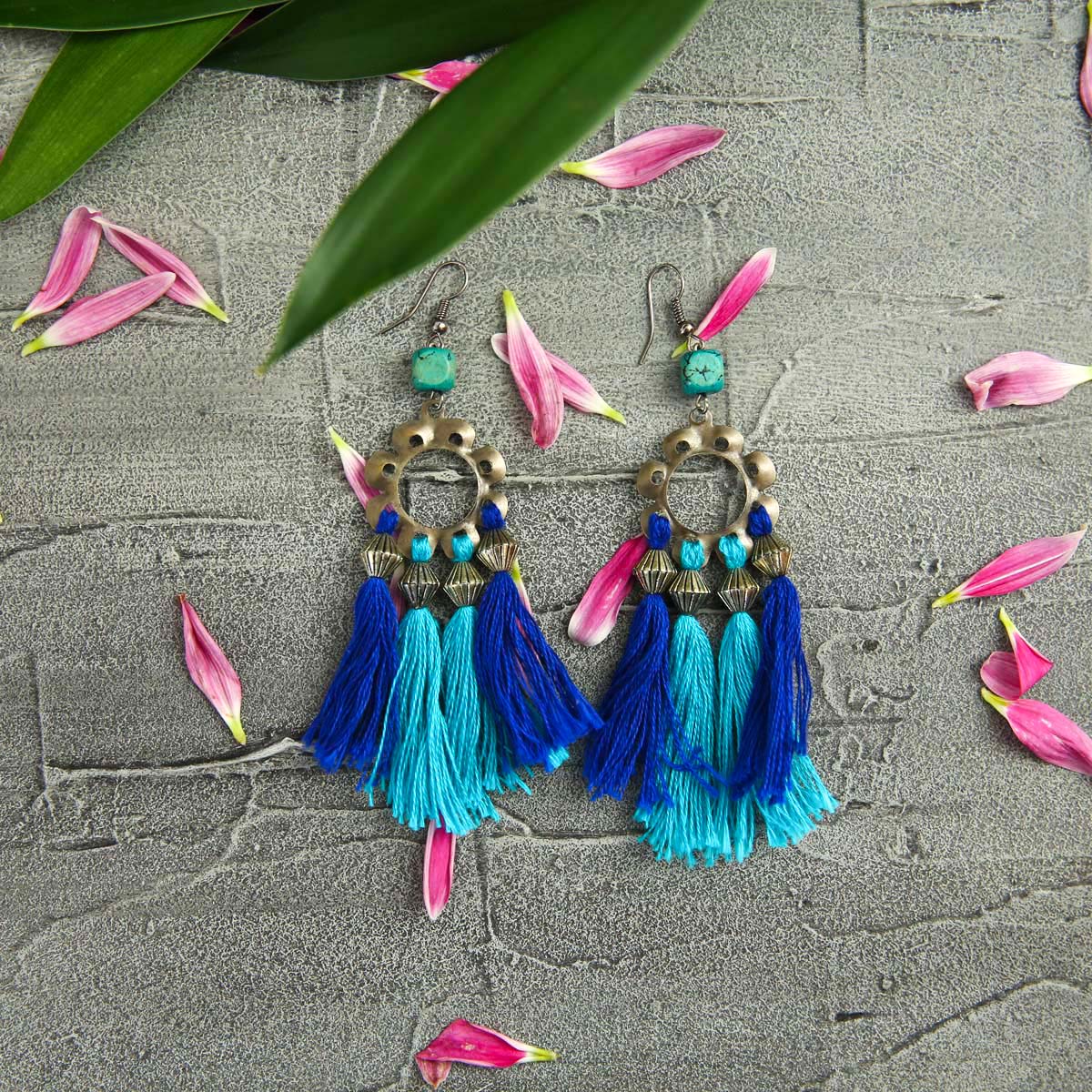Metallic Blue Tassel Earrings