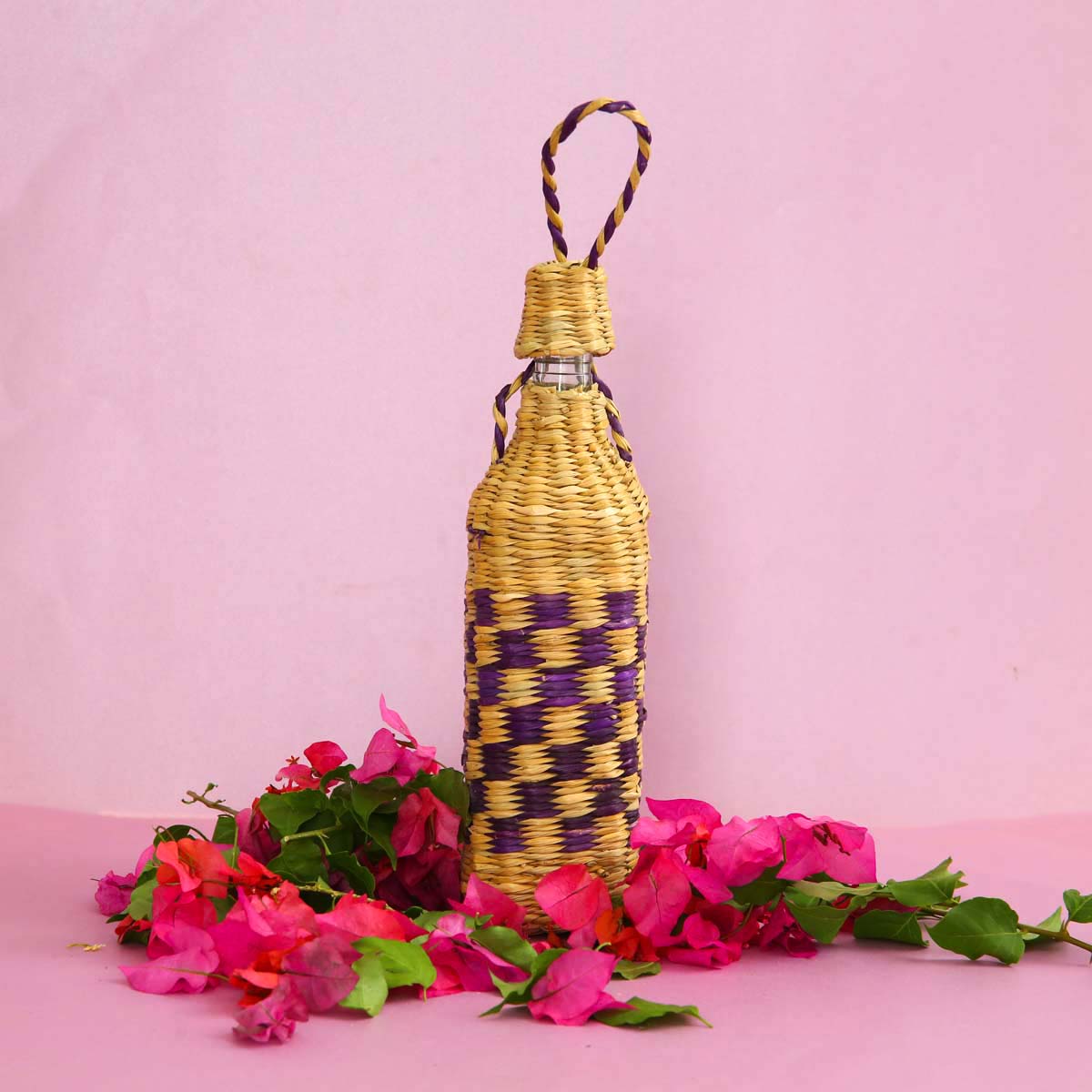 Indigo Reed Bottle Holder &amp; Glass Bottle