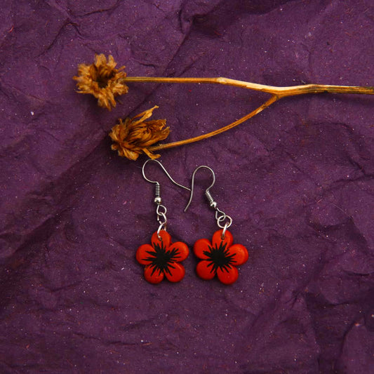 Red & Black Floral Terracotta Earrings
