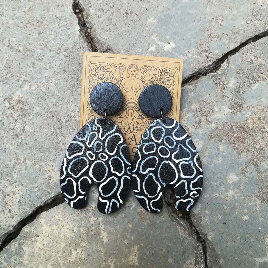 Black Print Paper Earrings