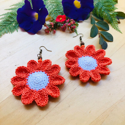 Orange Floral Crochet Earrings