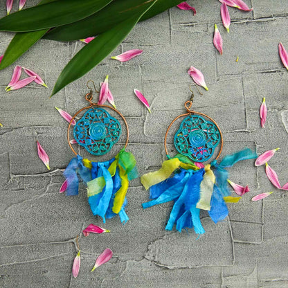 Metallic Blue Tassel Earrings