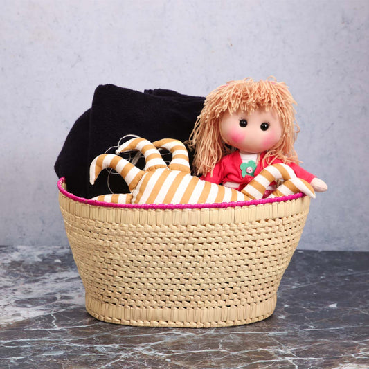 Pink Rimmed Palmyra Storage Basket