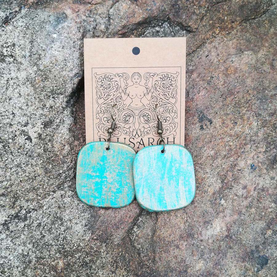 Rustic Blue Square Paper Earrings