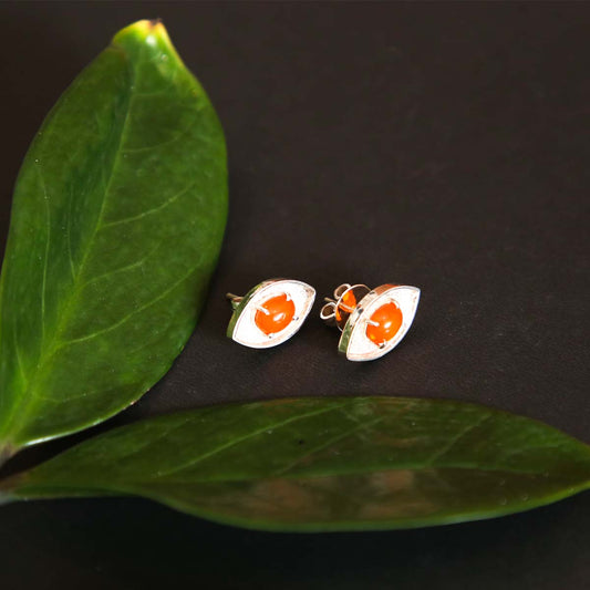 Eye-Shaped Fire Opal Studs