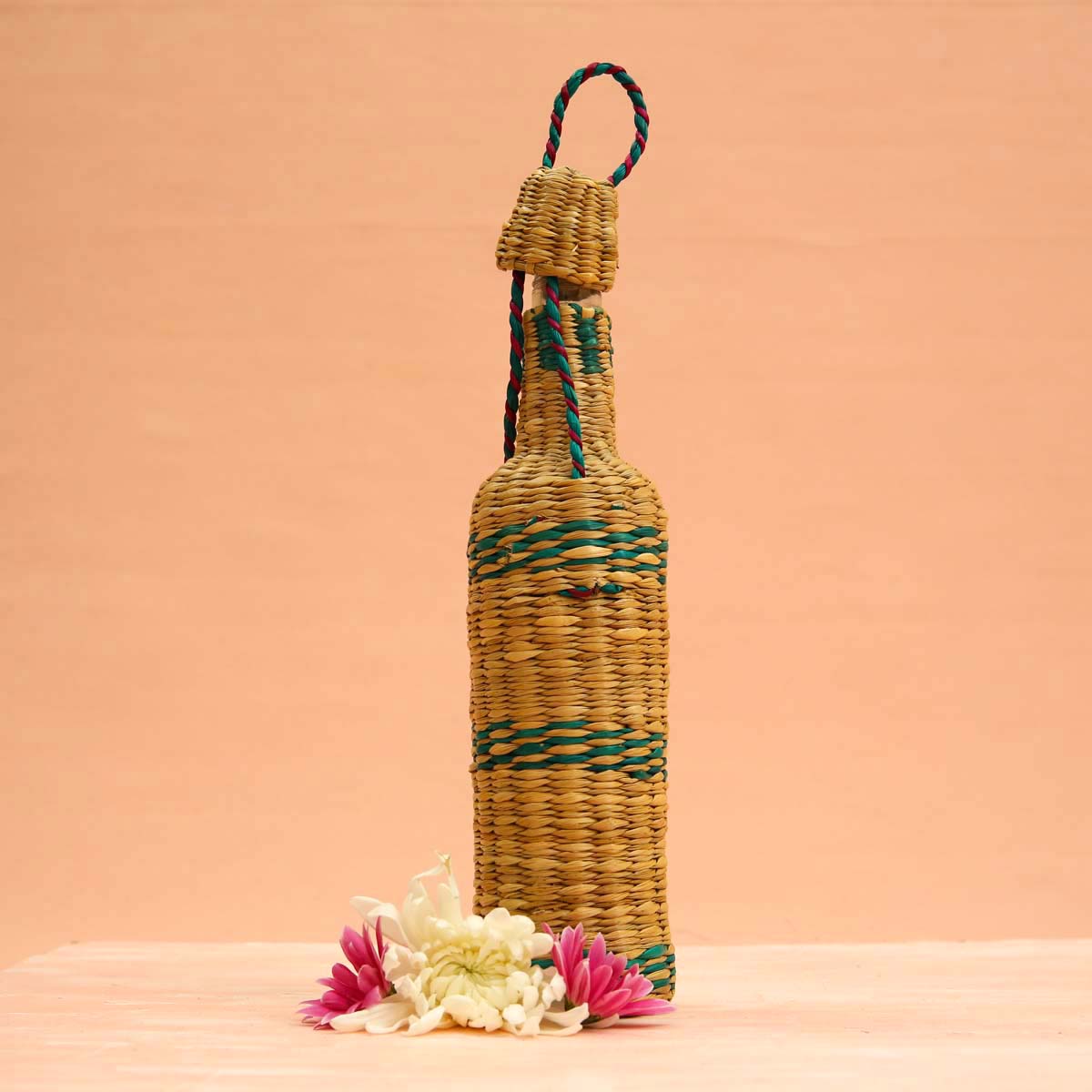 Striped Reed Bottle Cover &amp; Glass Bottle