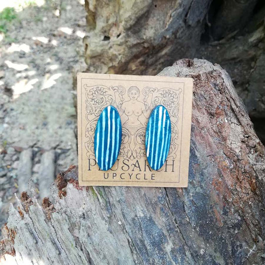 Blue Oval Paper Earrings