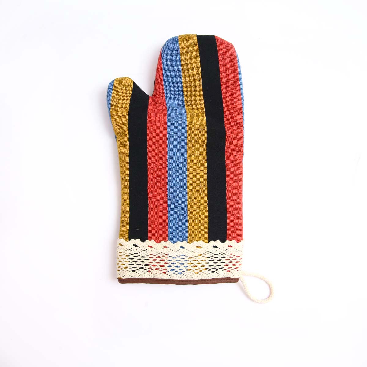 Red Striped Handloom Oven Mitt