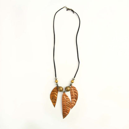 3 Brass Leaves Necklace