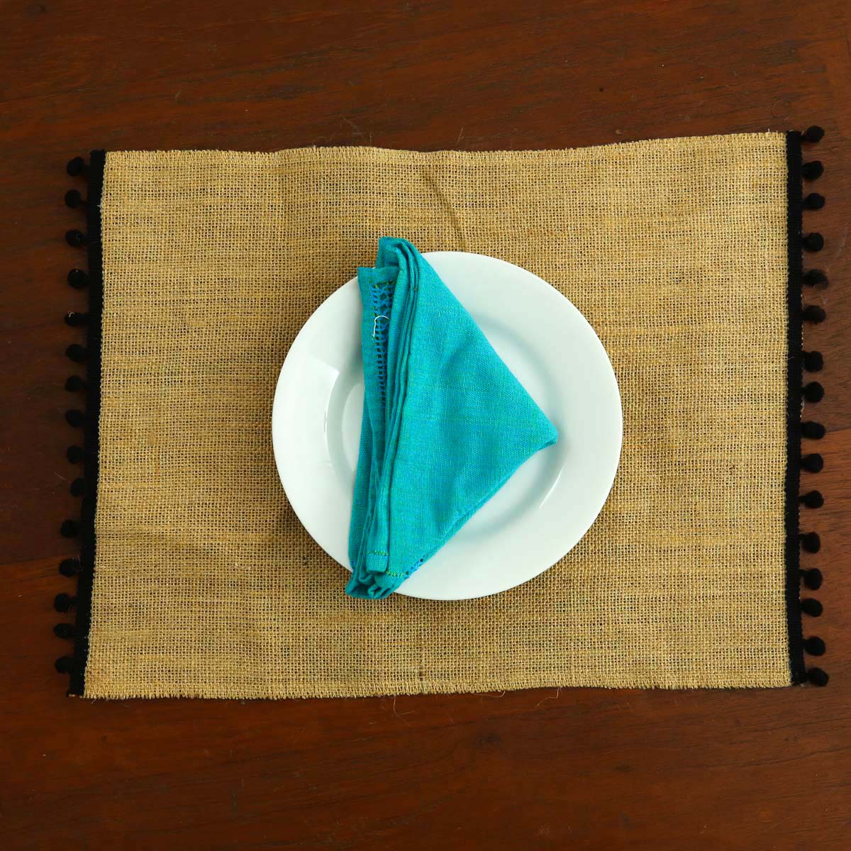 Black Pom Pom Burlap Tablemat