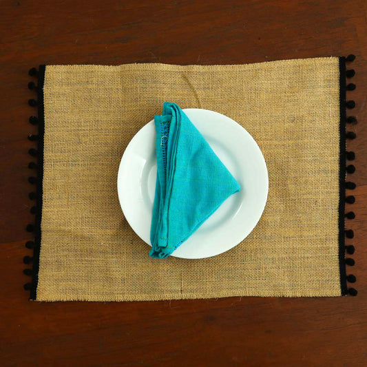 Black Pom Pom Burlap Tablemat