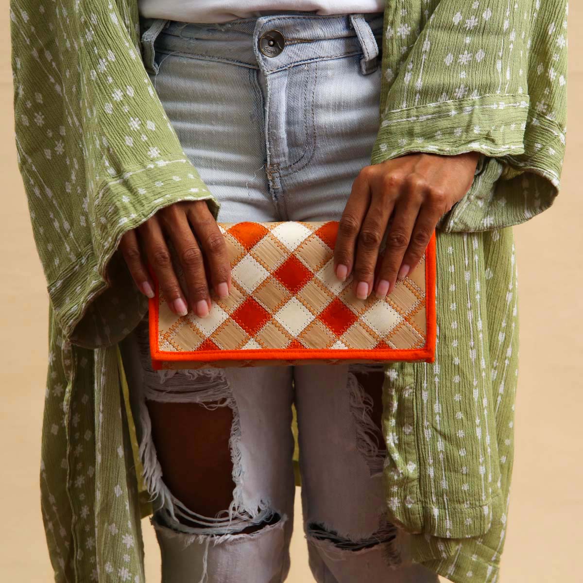Orange Checked Palmyra Wallet