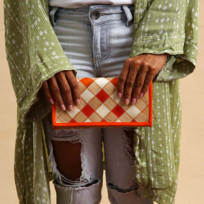 Orange Checked Palmyra Wallet