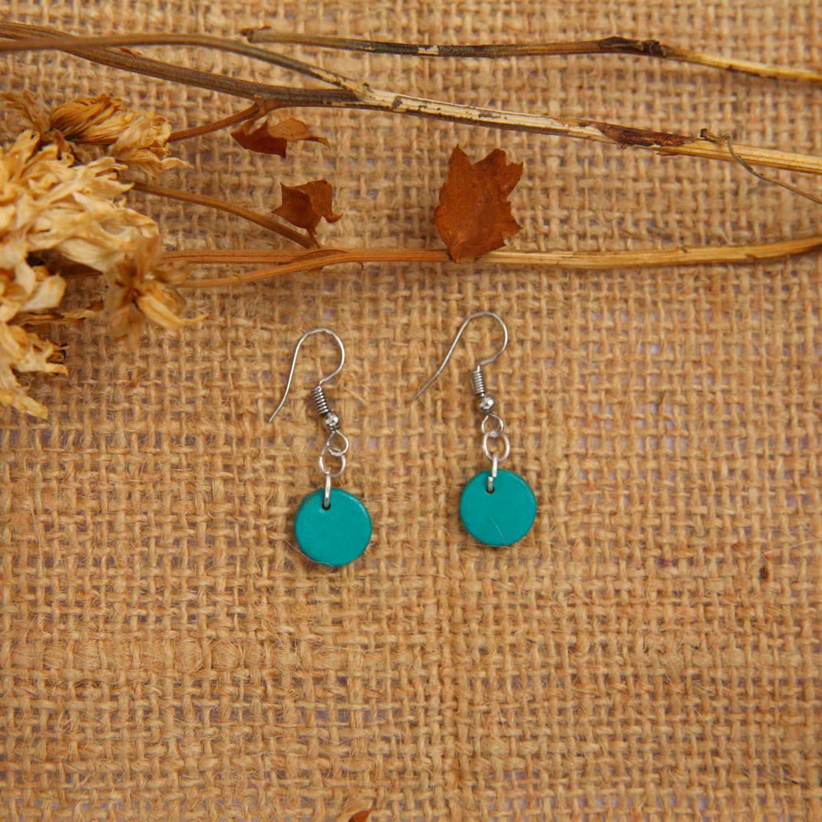Teal Sphere Terracotta Earrings