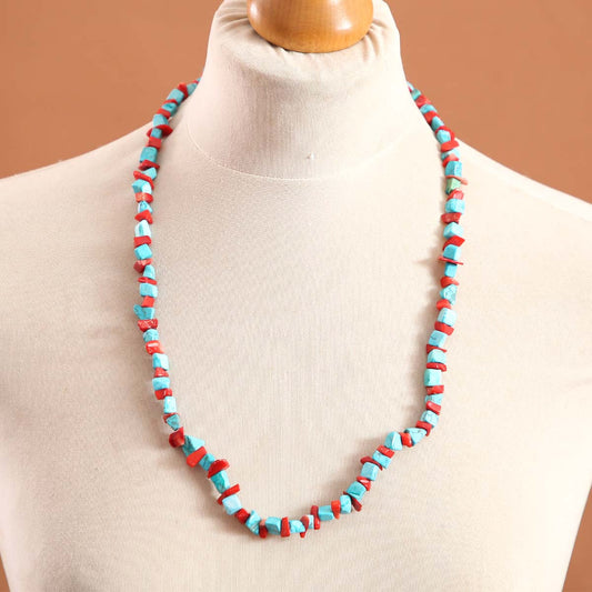 Blue &amp; Red Chipped Stone Necklace