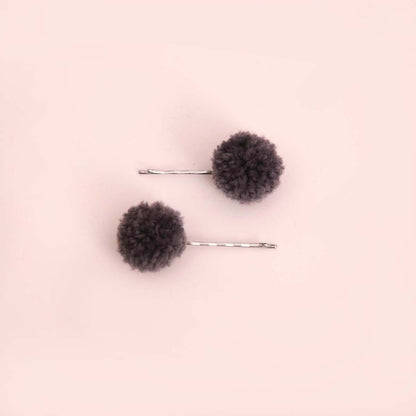 Grey Pom Pom Hair Clip Set