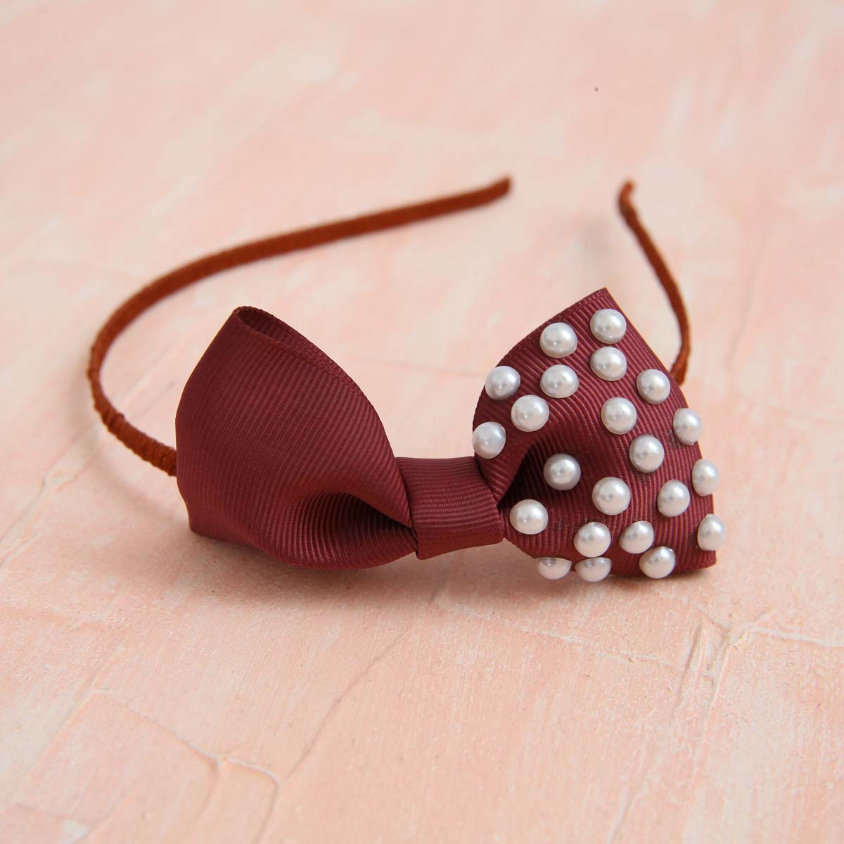 Choco Pearly Lily Bow Metal Hair Band