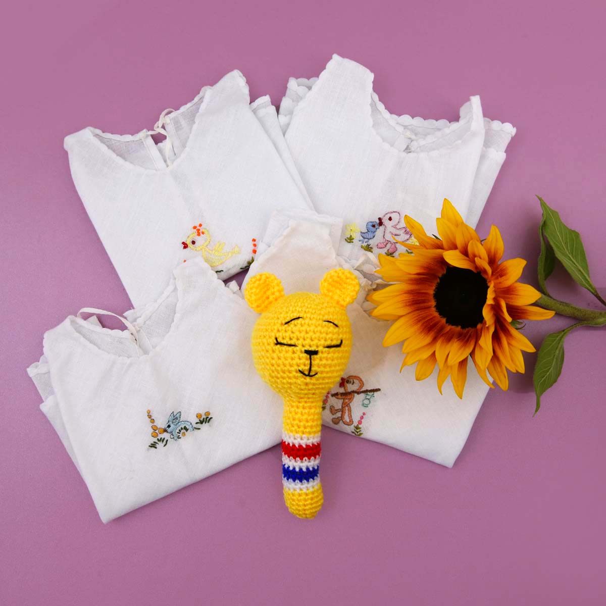 Baby Dress & Crochet Rattle Set