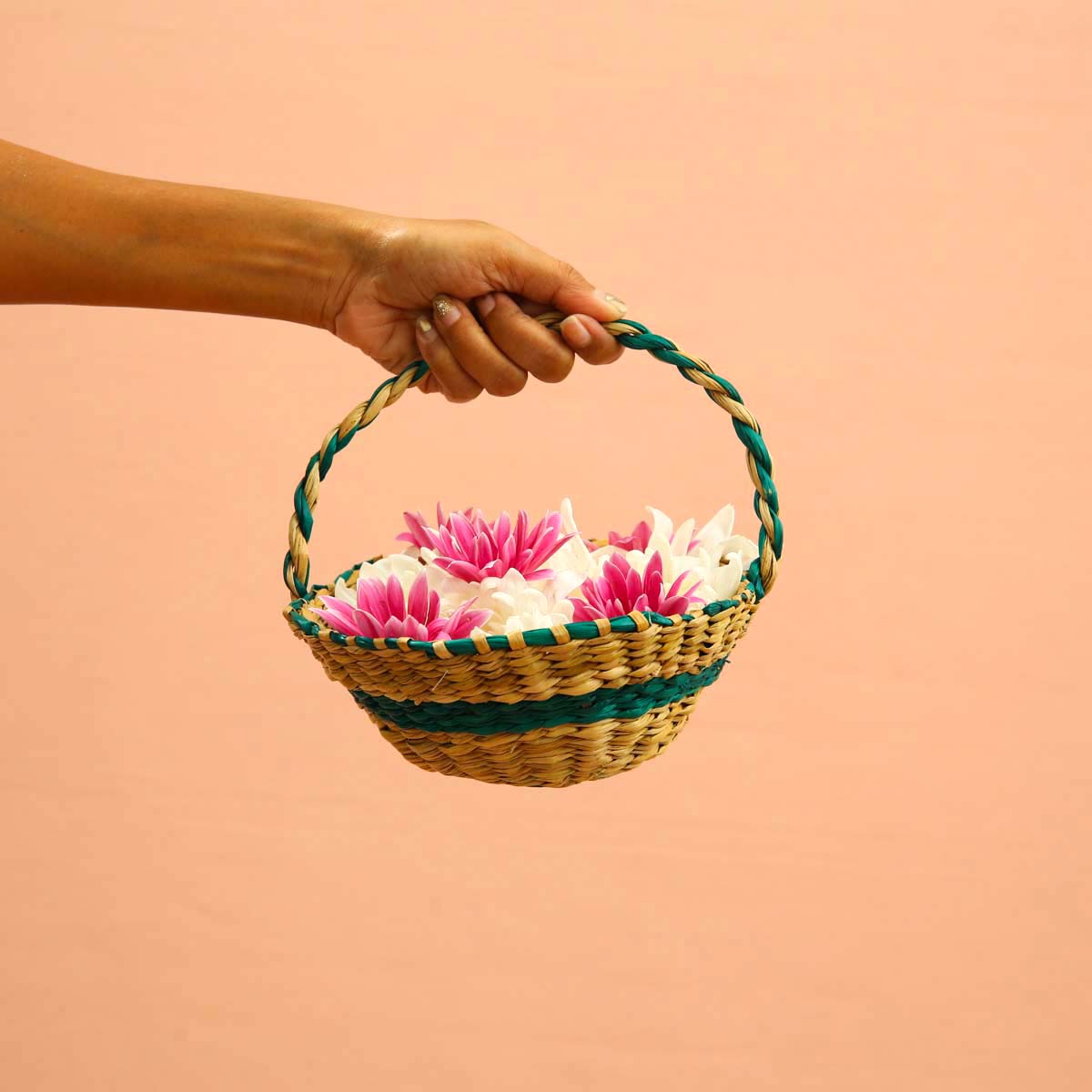 Green Reed Flower Basket