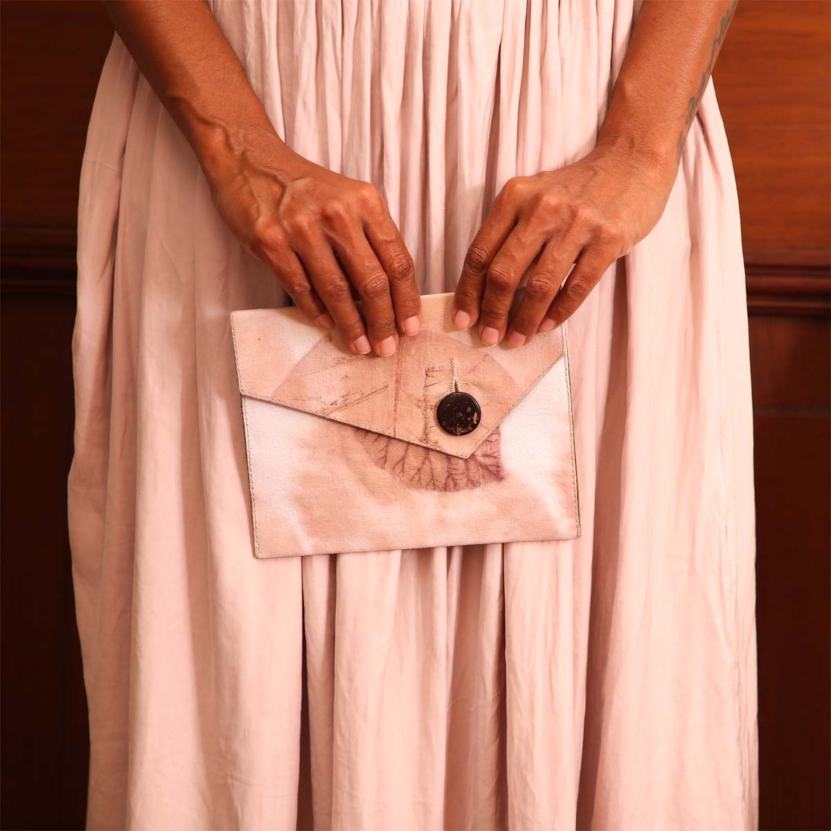 Tan Leaves Small Clutch