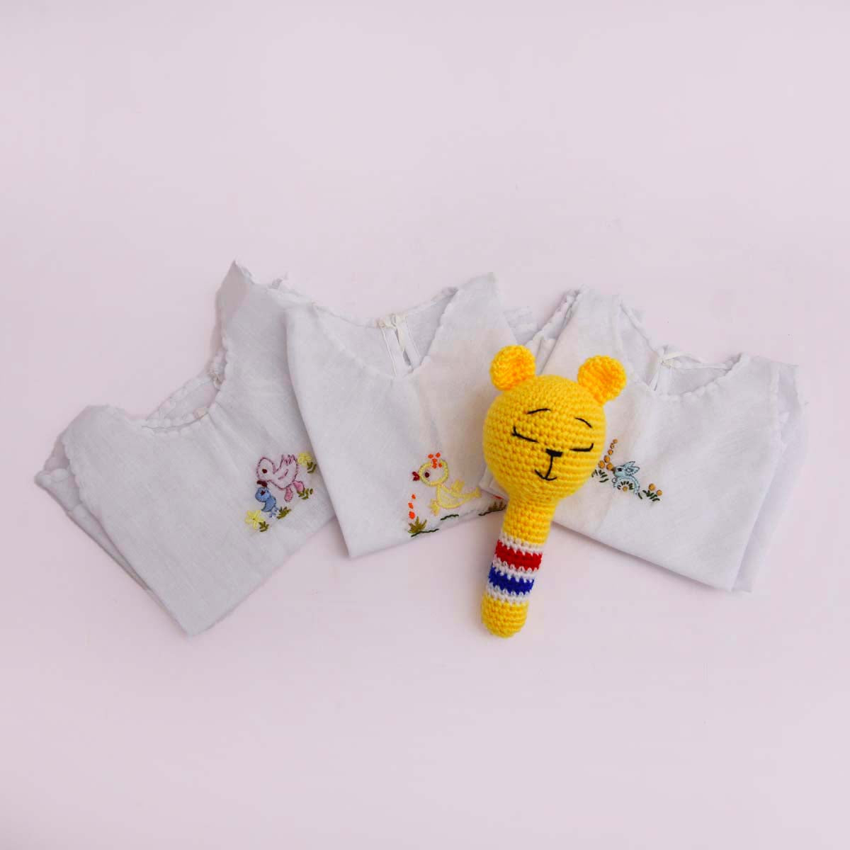 Baby Dress & Crochet Rattle Set