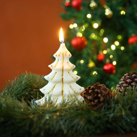 White Glittery Christmas Tree Candle
