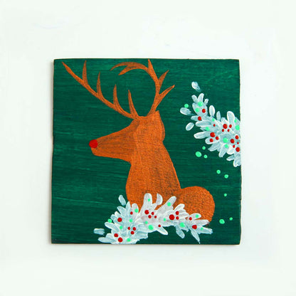 Artisnal Wooden Christmas Coaster Set