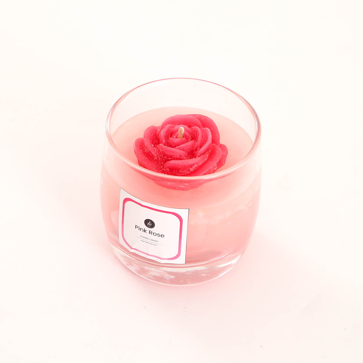Pink Rose Glass Candle