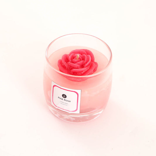 Pink Rose Glass Candle