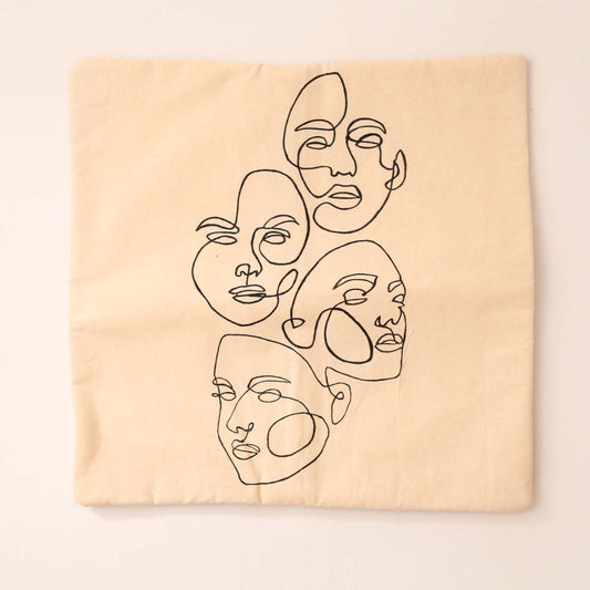 Four Faces Line Art Cushion Cover