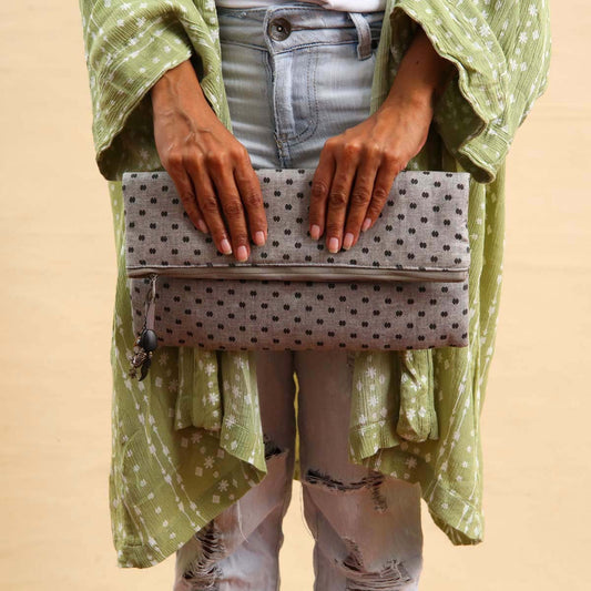 Grey Polka Clutch