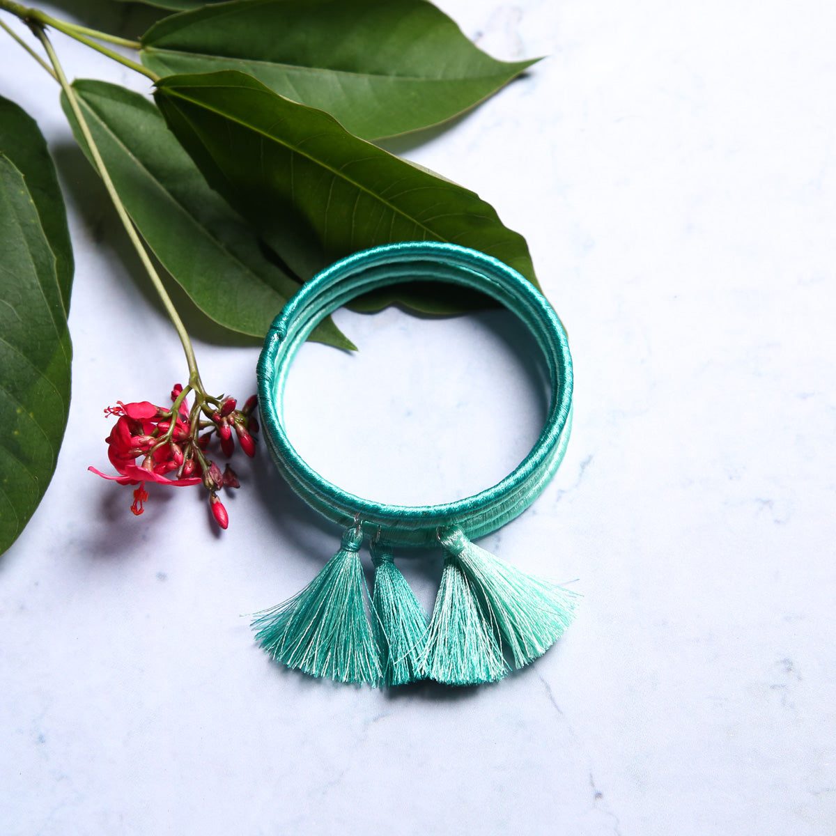 Mint and Jade Green Tassel Bangles