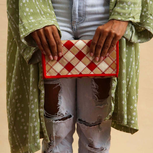 Red Checked Palmyra Wallet