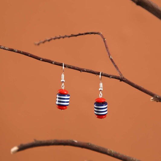 Navy Strip Drop Earrings