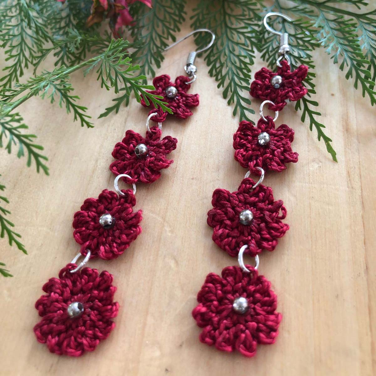 Magenta Daisies Crochet Earrings