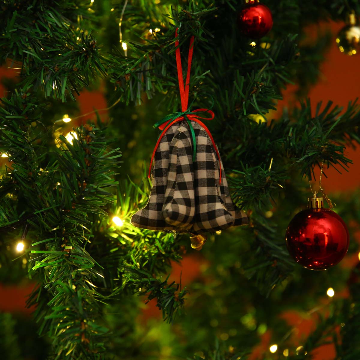 Black &amp; White Gingham Bell Ornament