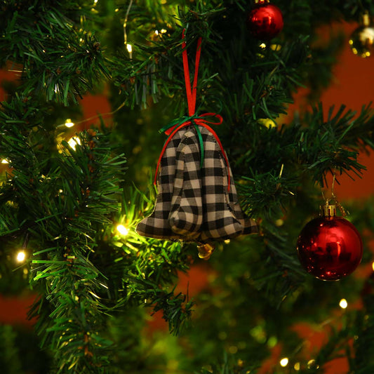 Black &amp; White Gingham Bell Ornament