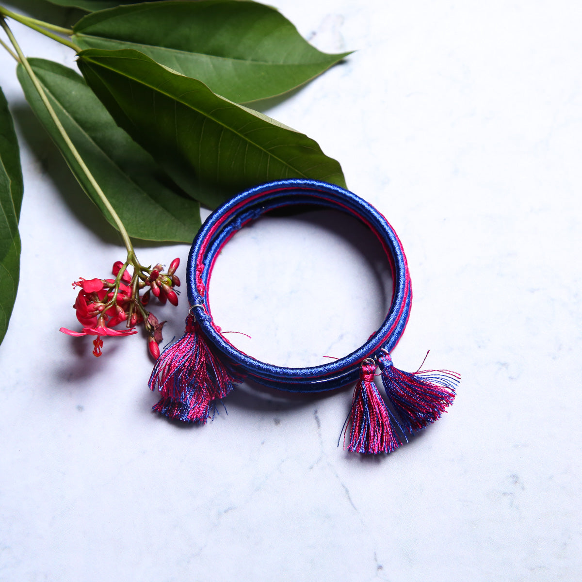 Blue and Rose Tassel Bangles