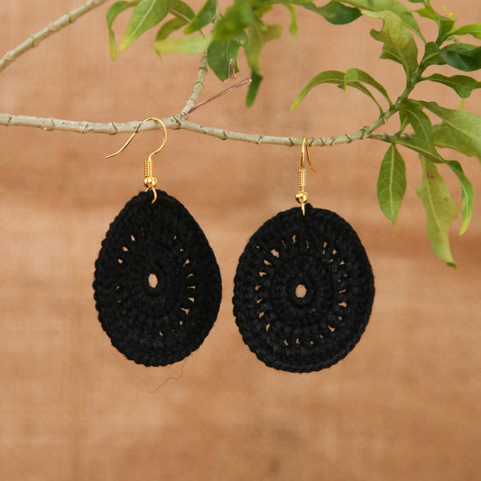 Jet Black Crochet Earrings