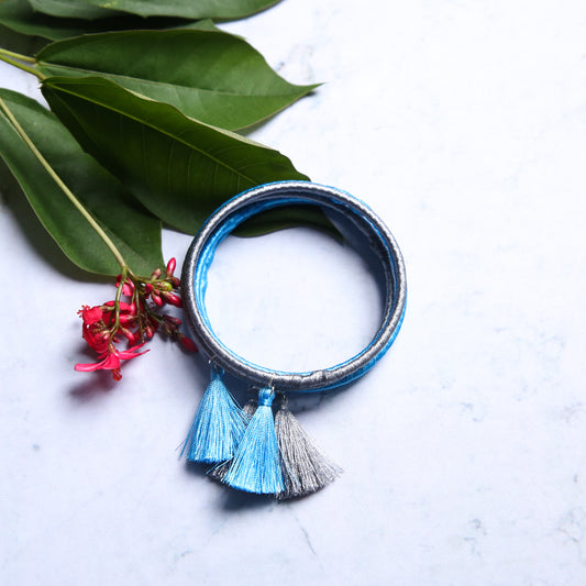Sky Blue and Silver Tassel Bangles