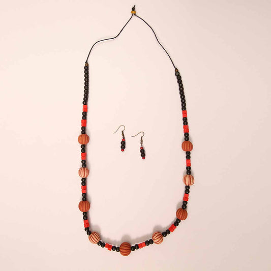 Peach and Vermillion Beaded Necklace & Matching Jewellery Set