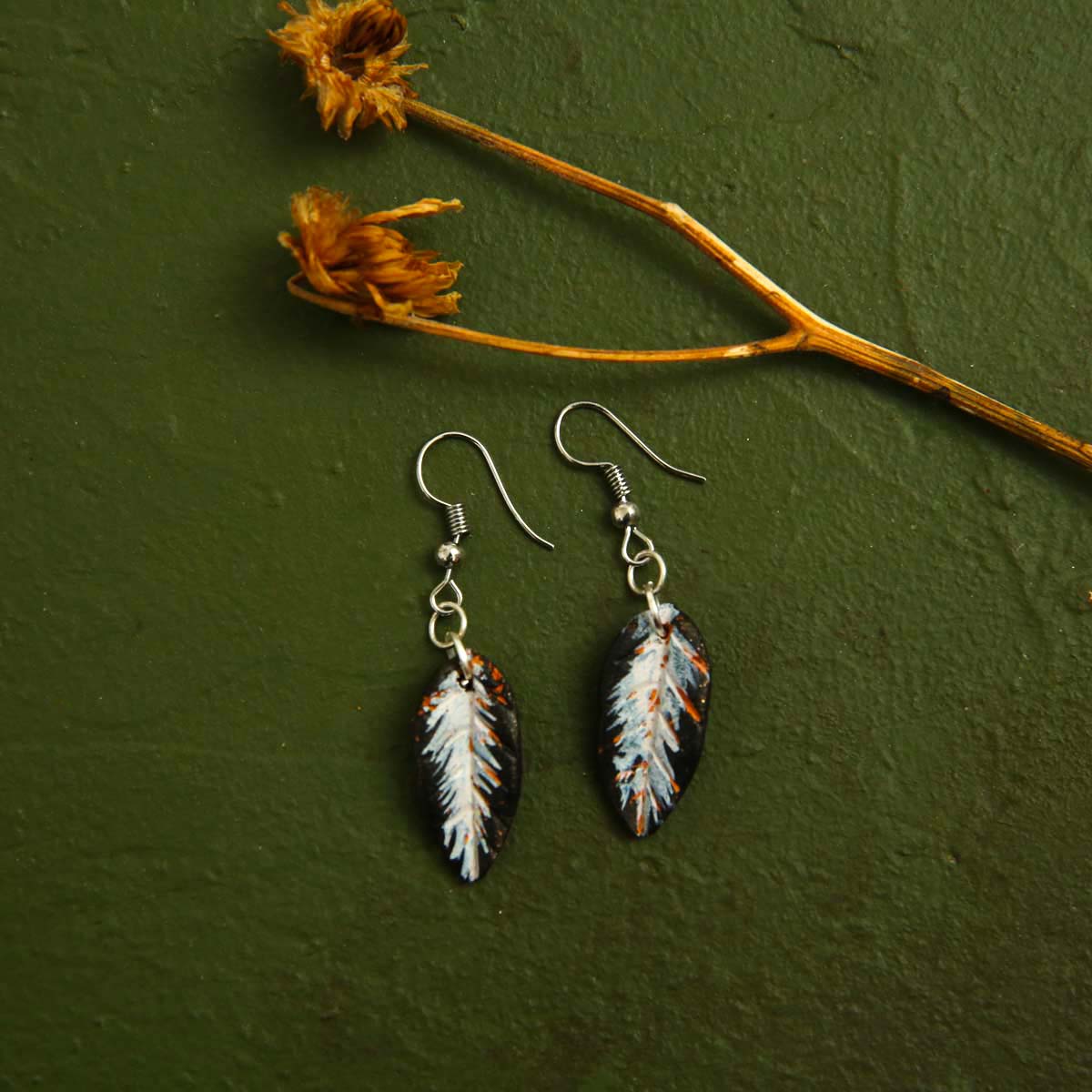 Feather Leaves Terracotta Earrings