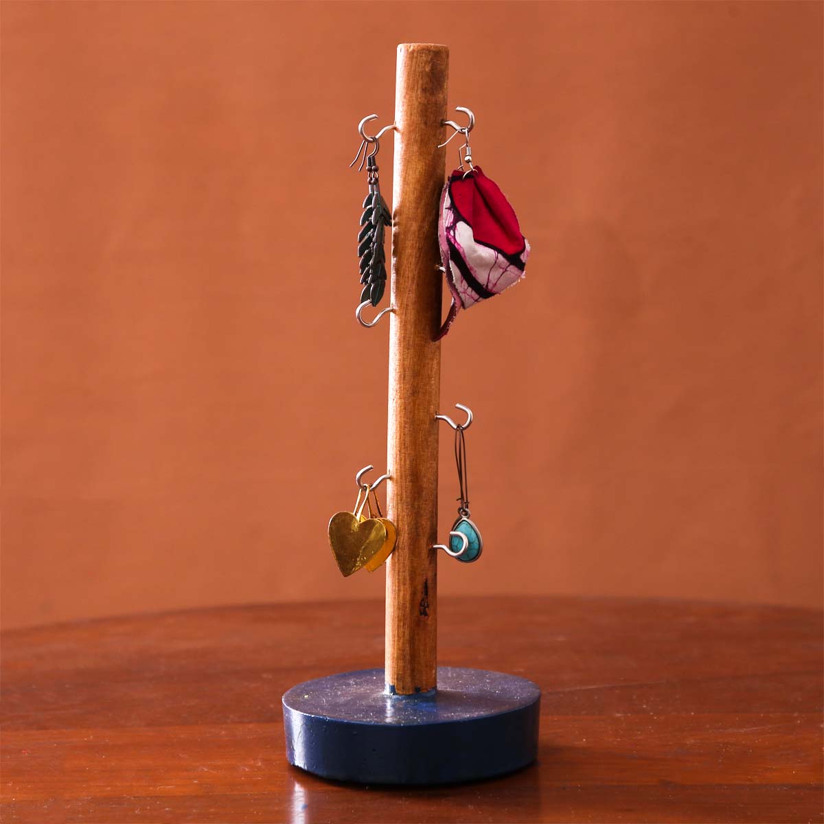Blue Wooden Earring Holder