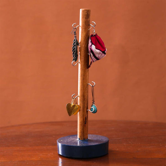 Blue Wooden Earring Holder